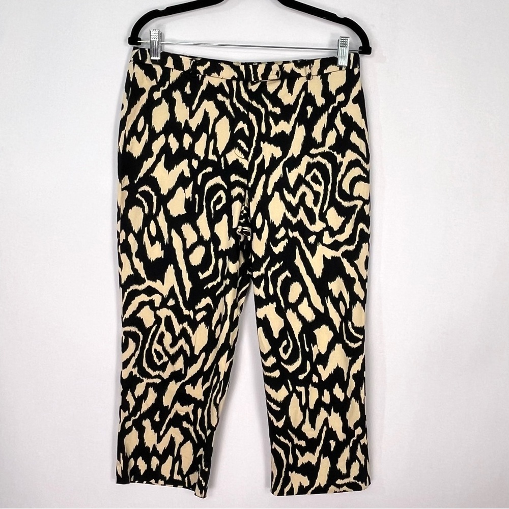Larry Levine Slim Capri Pants Animal Leopard Print Black Tan Sz 6